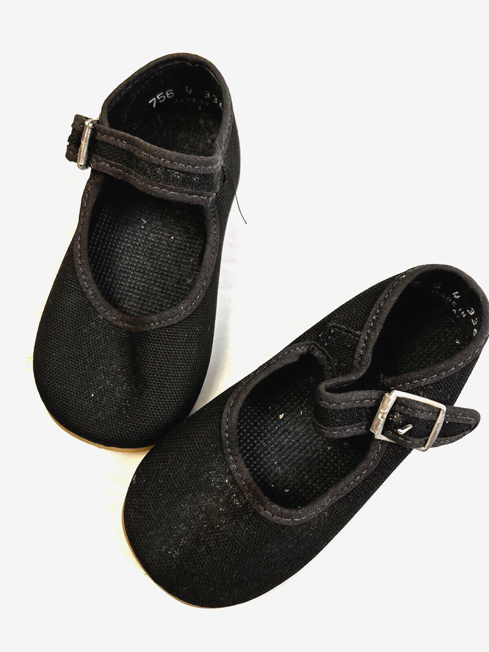 Mary Janes Shoes Little Girl Size 4 Black Canvas Strap Storybook Character USA